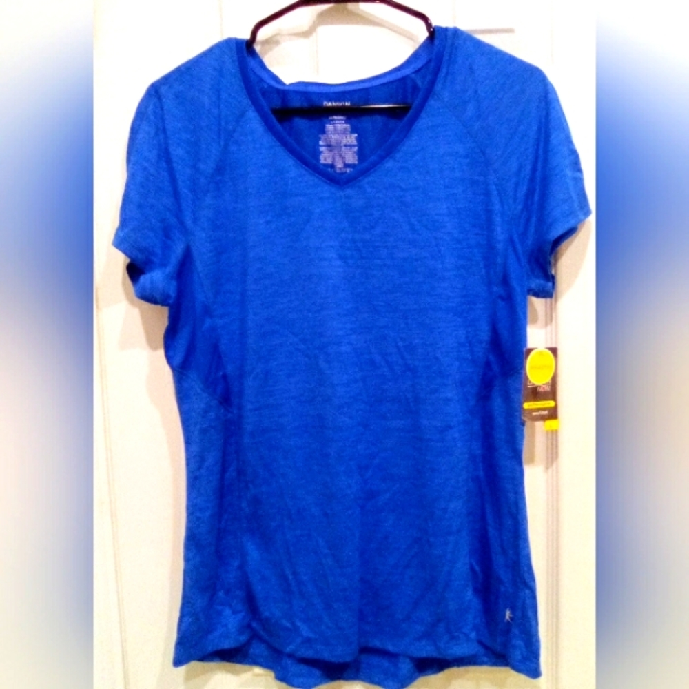 NWT Danskin Now Short Sleeve Blue V Neck Top
